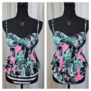 Tropical Print Bikini Top High Waist Bottom
